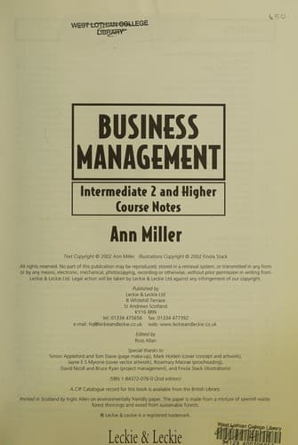 Tapa de Intermediate 2 and Higher Business Management Course Notes
