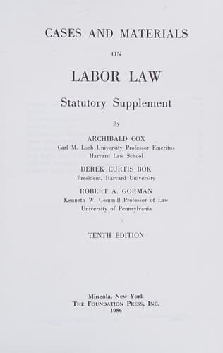 Tapa de Cases and Materials on Labor Law