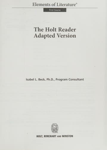 Tapa de The Holt reader adapted version--Elements of Literature, First Course