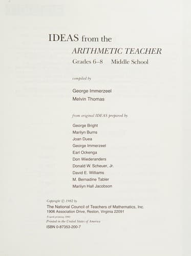 Tapa de Ideas from the Arithmetic Teacher: Grades 6-8