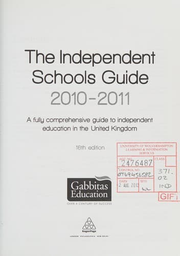 Tapa de Independent Schools Guide 2010-2011
