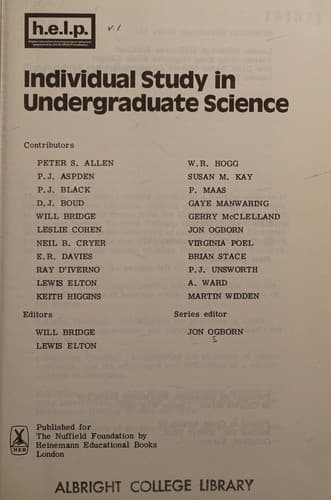 Tapa de Individual study in undergraduate science