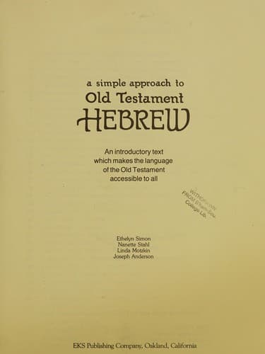 Tapa de Simple Approach to Old Testement Hebrew