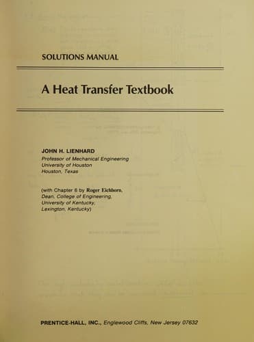 Tapa de Solutions Manual a Heat Transfer Textbook