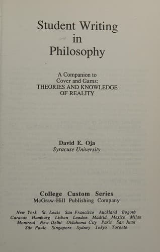 Tapa de Student Writing in Philosophy