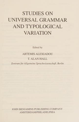 Tapa de Studies on universal grammar and typological variation