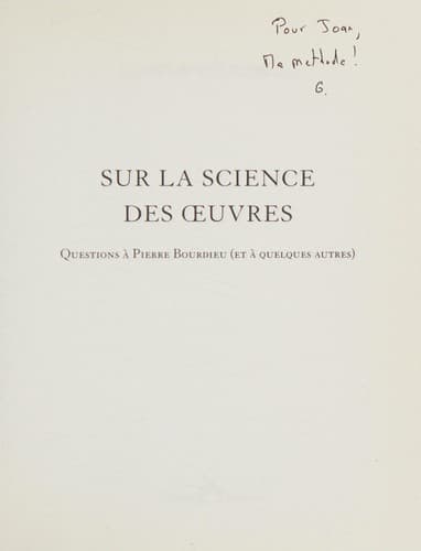 Tapa de Sur la science des oeuvres