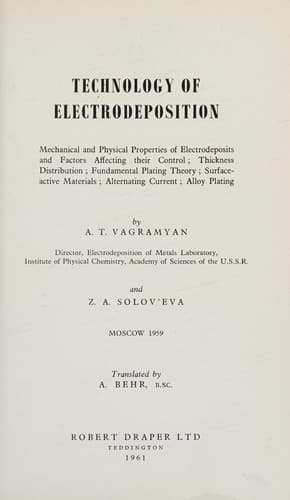 Tapa de Technology of Electrodeposition