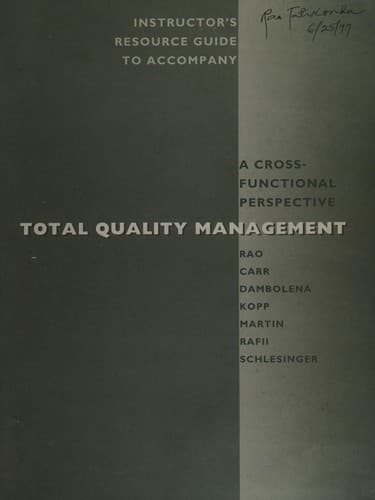 Tapa de Total Quality Management - A Cross-Functional Perspective Tm