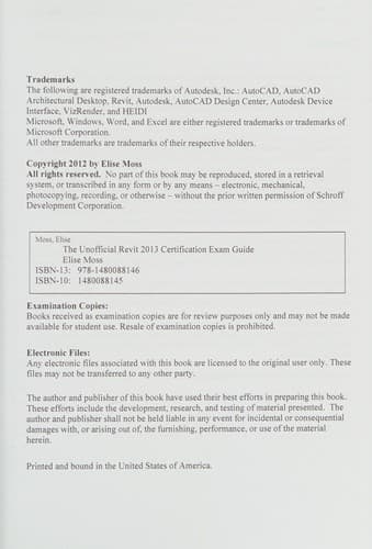 Tapa de The Unofficial Revit 2013 Certification Exam Guide