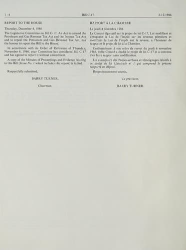 Tapa de Minutes of proceedings and evidence of the legislative committee on Bill C-17 - an act to amend the Petroleum and Gas Revenue Tax Act and ... Gas Revenue Tax Act
