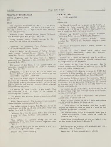 Tapa de Minutes of proceedings and evidence of the Legislative Committee on Bill C-124