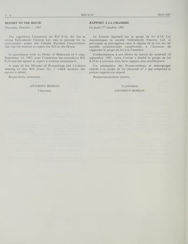 Tapa de Minutes of proceedings and evidence of the Legislative Committee on Bill S-10, an act to revive Yellowknife Electric Ltd. ... Business Corporations