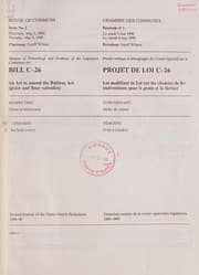 Tapa de Minutes of proceedings and evidence of the Legislative Committee on Bill C-26, an act to amend the Railway Act (grain and flour subsidies)