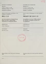 Tapa de Minutes of proceedings and evidence of the Legislative Committee on Bill C-23, an act to amend the National Energy Board Act and to repeal certain enactments in consequence thereof