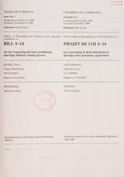 Tapa de Minutes of proceedings and evidence of the Legislative Committee on Bill S-14, an Act Respecting the Laws Prohibiting Marriage between Related Persons