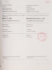 Tapa de Minutes of proceedings and evidence of the Legislative Committee on Bill C-124, an act to amend the Currency Act