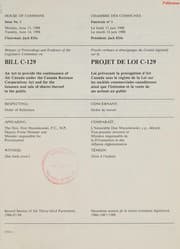 Tapa de Minutes of proceedings and evidence of the Legislative Committee on Bill C-129, an act to provide the continuance of Air Canada...