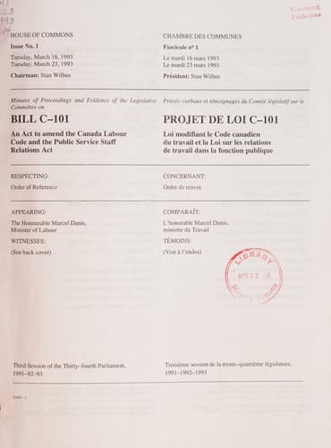 Tapa de Minutes of proceedings and evidence of the Legislative Committee on Bill C-101, An Act to Amend the Canada Labour Code and the Public Service Staff Relations Act