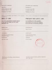 Tapa de Minutes of proceedings and evidence of the Legislative Committee on Bill C-101, An Act to Amend the Canada Labour Code and the Public Service Staff Relations Act