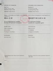 Tapa de Minutes of proceedings and evidence of the Legislative Committee on Bill S-10, an Act respecting the Canadian Institute of Chartered Accountants