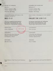 Tapa de Minutes of proceedings and evidence of the Legislative Committee on Bill C-13, an act to ... Theratronics International Limited