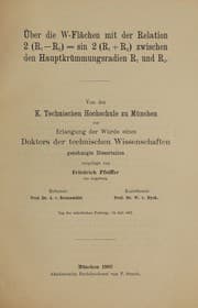 Tapa de Über die W-Flächen mit der Relation 2(R₁-R₂)
