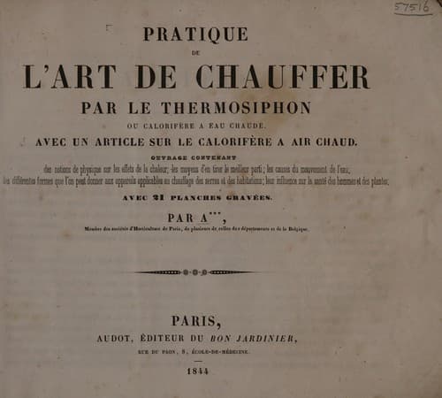 Tapa de Pratique de l'art de chauffer par le themosiphon ou calorif©·re ©  eau chaude ...
