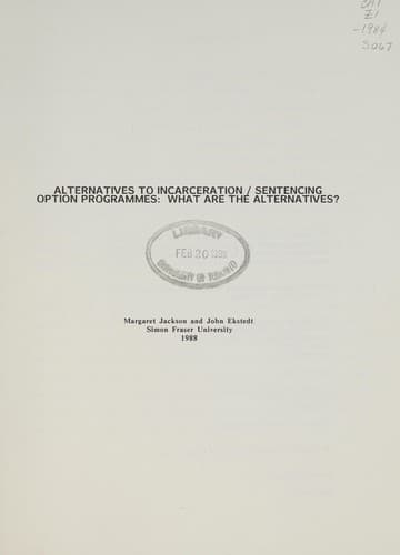 Tapa de Alternatives to incarceration/sentencing option programmes