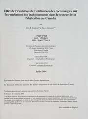 Tapa de Effet de l'évolution de l'utilisation des technologies sur le rendement des établissements dans le secteur de la fabrication au Canada