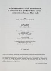 Tapa de Répercussions du travail autonome sur la croissance de la productivité du travail
