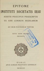 Tapa de Epitome Instituti Societatis Iesu additis praecipuis praescriptis ex iure communi regularium