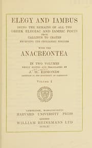 Tapa de ELEGY AND IAMBUS; BEING THE REMAINS OF ALL THE GREEK ELEGIAC AND IAMBIC POETS FROM CALLINUS TO CRATES. IN TWO VOLUMES. VOL I