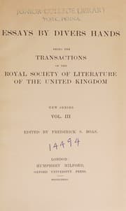 Tapa de Essays by Divers Hands being the Transactions of the Royal Society of Literature of the United Kingdom, New Series Volume 3