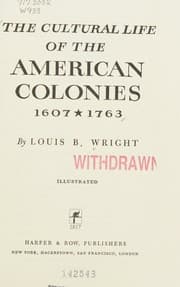 Tapa de The Cultural Life Of The American Colonies 1907 1763