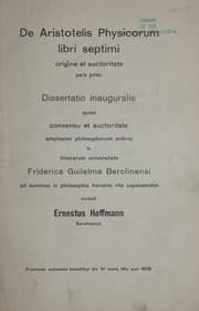 Tapa de De Aristotelis Physicorum libri septimi, origine et auctoritate