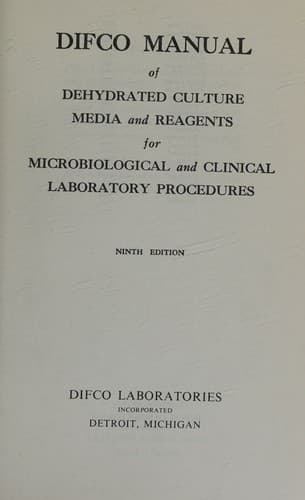 Tapa de DIFCO Manual of Dehydrated Culture Media and Reagents for Microbiological and CLinial Labratory Procedures Ninth Edition