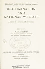 Tapa de Discrimination and National Welfare, a series of addresses and discussions