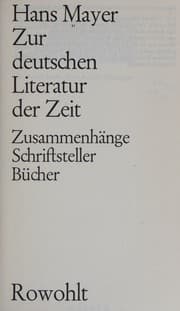 Tapa de Hans Mayer Zur Deutschen Literatur der Zeit