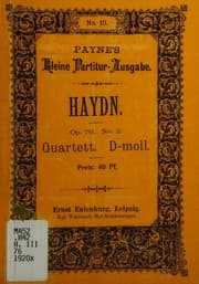 Tapa de Haydn, Quartett, D-moll., Op. 76, No. 2 (Quartet, No. 76, D minor, for 2 Violins, Viola and Violoncello) (Payne's Kleine Partitur-Ausgabe, No. 10)