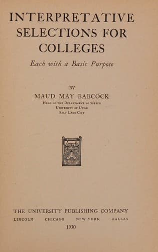 Tapa de Interpretative Selections for Colleges, Each with a Basic Purpose
