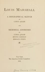 Tapa de Louis Marshall a Biographical Sketch