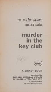 Tapa de Murder in the Key Club (Carter Brown Mystery Series) (Signet Books # D3704)