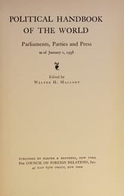 Tapa de Political Handbook and Atlas of the World, Parliaments, Parties and Press as of 1938