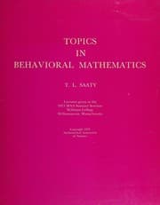 Tapa de Topics in Behavioral Mathematics, Lectures Given at the 1973 Maa Seminar, W Illiams College, Williamstown, Massachusetts,