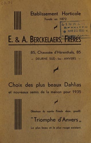 Tapa de Choix des plus beaux dahlias et noueveaux semis de la maison pour 1935