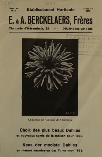 Tapa de Choix des plus beaux dahlias et noueveaux semis de la maison pour 1938