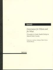 Tapa de Governance for Whom and for What