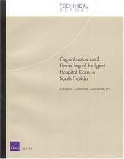 Tapa de Organization and Financing of Hospital Care for indigents in South Florida