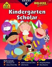 Tapa de School Zone - Kindergarten Scholar Workbook - 64 Pages, Ages 5 to 6, Alphabet, Phonics, Shapes, Patterns, Counting, Addition & Subtraction, and More